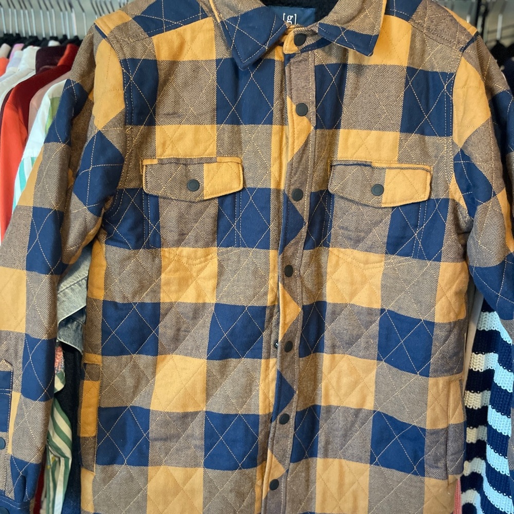 Men's Blue and Brown Checkered Jacket